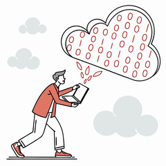 Man Connecting To Cloud Data Storage With Laptop Technology Illustration