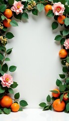 Elegant altar backdrop, lush eucalyptus, vibrant oranges, soft pink blooms, spring, garden, wedding details