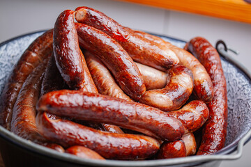 Homemade and smoked Polish style pork sausages.