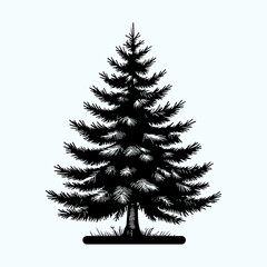 Vector illustration of a Christmas tree isolated on a white background with green fir branches and holiday decorations