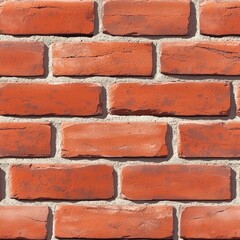 Fototapeta premium A close-up view of a textured red brick wall, showcasing the arrangement of bricks with mortar in between.