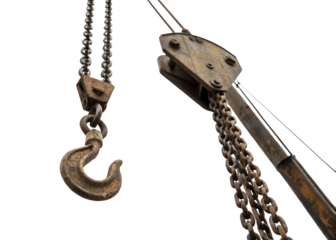 Crane hook and chains for heavy lifting at construction site