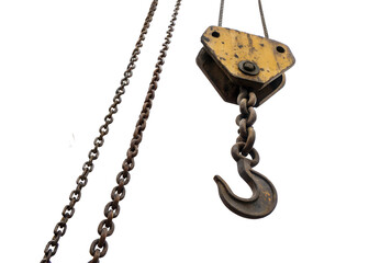 Heavy duty hook and pulley system with chains in construction setting