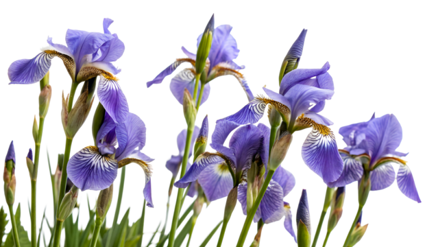 Beautiful purple irises blooming in a garden during spring season