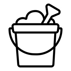 Sand bucket with spade icon illustration. Beach holiday icon vector illustration.