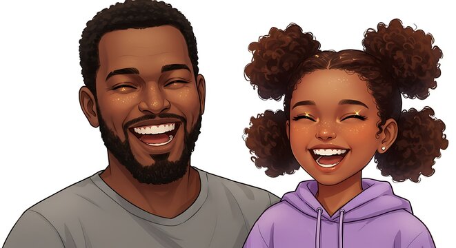 Father and daughter Afro together and happy
