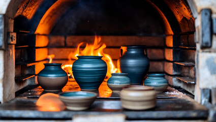 Glowing kiln showcasing freshly fired pottery