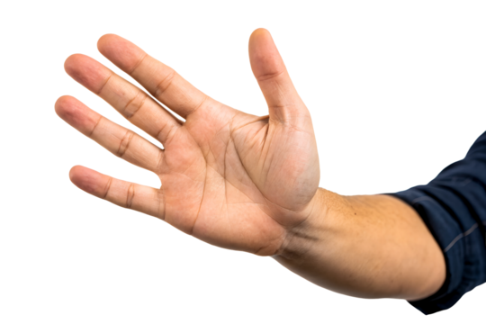 Open hand gesture against a transparent background