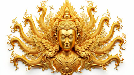 A gold statue of a person with a gold head