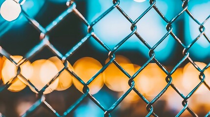 Fototapeta premium Urban fence highlighting city lights night photography urban environment close-up viewpoint