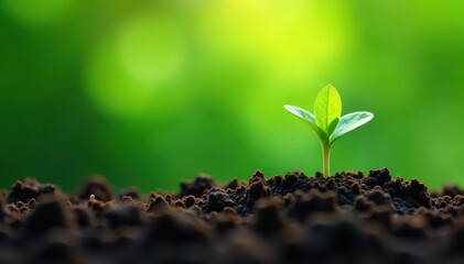 Naklejka premium Vibrant green sprout in rich soil against lush background , botany, healthy, seedling