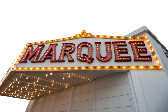 Bright marquee sign illuminates entrance to entertainment venue