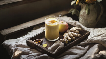 Healthy turmeric ginger smoothie recipe for immunity boosting and anti inflammatory benefits drink detox diet