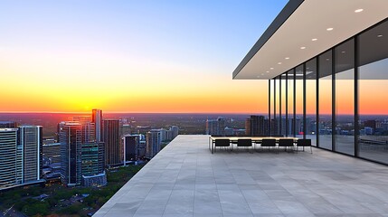 Stunning sunset over city skyline modern rooftop view urban architecture serene environment