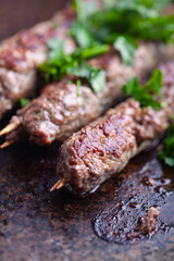 Kofta, minced beef meat on skewers.