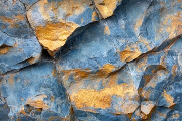 Golden and blue weathered rock surface with textured patterns