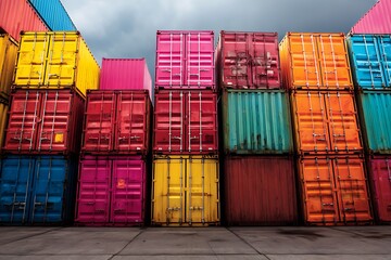 Fototapeta premium Bright cargo containers symbolizing trade and import tariff influences 