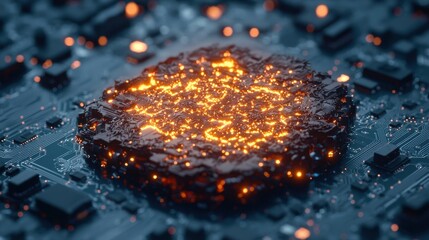 Glowing Lava on Circuit Board with Abstract Technology Background