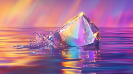 Luminous gem submerged in vibrant liquid, creating a captivating visual spectacle