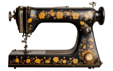 Vintage-style sewing machine with a transparent background