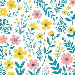 Seamless floral vector pattern design showcases the beauty of nature with spring blossoms and leaves, ideal for textile and wallpaper decoration