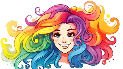 Colorful Gradient Drawing of a Happy Alien Girl: Whimsical Cartoon Illustration