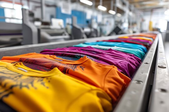Dynamic printed shirts on conveyor belt for sublimation DTS print setup  
