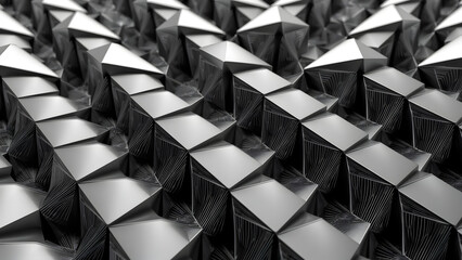 Geometric quantum computing patterns with perfect symmetry, monochrome silver and gray