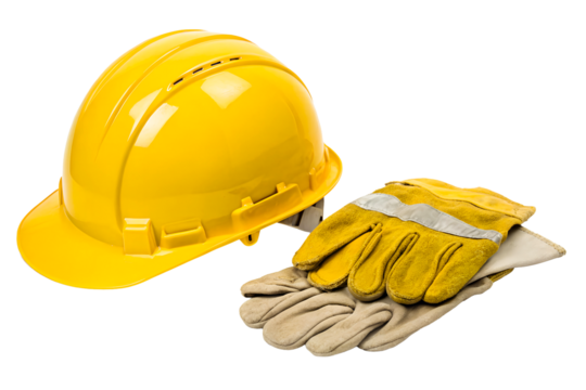 Safety gear on a transparent background for construction settings