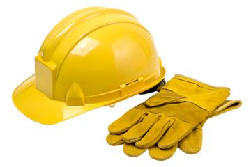 Yellow hard hat and gloves for construction safety gear