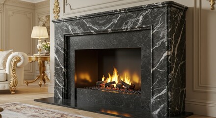 Luxury Fireplace with Fire Illustration
