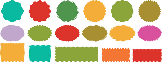 Zig zag Wavy Edge Rectangle, Vector Jagged Geometric Shapes. Oval, Circle Stickers Set. Abstract Elements for Frame, Stamp, Template, Promo Design, Web Design and Social