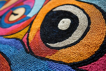Vibrant tufted rugs featuring cartoon characters displayed in a colorful setting with intricate patterns and designs.