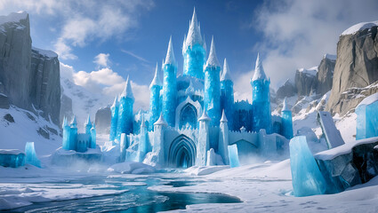Obraz premium Majestic ice castles in a frozen fantasy kingdom