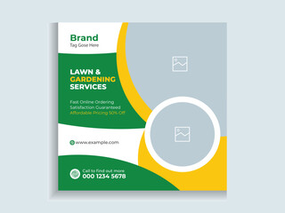 Lawn Mower Garden or Landscaping Service Social Media Post and Web Banner and Flyer Template Design