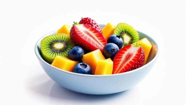 Delicious Mix of Fresh Fruits Including Juicy Strawberries, Plump Blueberries, Sweet Mango, and Tangy Kiwi in a Bowl