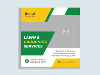 Lawn Mower Garden or Landscaping Service Social Media Post and Web Banner and Flyer Template Design