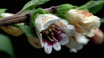 Close-Up of Delicate White and Purple Flowers on Dark Background