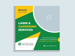Lawn Mower Garden or Landscaping Service Social Media Post and Web Banner and Flyer Template Design