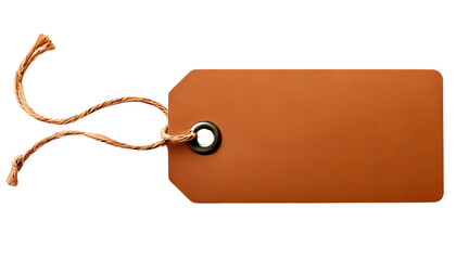 Isolate transparent Blank brown price tag with string for labeling. Png die-cut for advertising