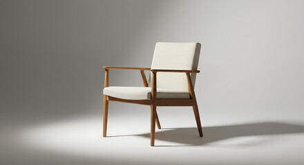 Elegant Wooden Armchair Beige Fabric Minimalist Design Product Shot for Interior Decor and Furniture Marketing