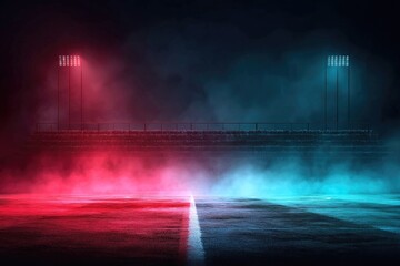 Neon stadium scene at night