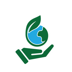sustainable icon. earth and plant vector in hand. reuse, recycle, net zero, green energy, eco-friendly concept. Solid design style