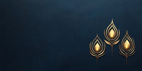 religious celebration art, contemporary trinity sunday postcard design with geometric halos, flame motifs, deep navy background, and a golden text space