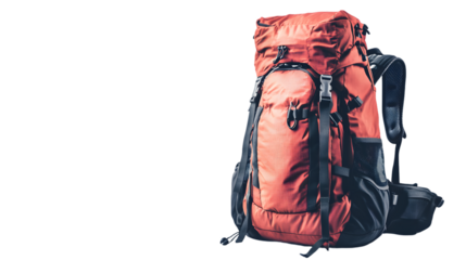 Professional Travel Backpack Packed for Adventure Isolated on White Background