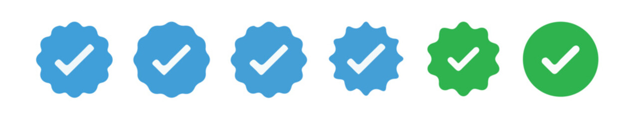 Set of social media verified icons. Tick in circle with zigzag. Youtube approval sign. vector illustration eps 10.