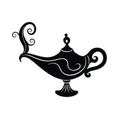 Magic lamp with smoke swirl on white background