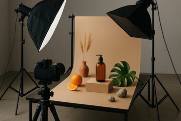 Product photography setup for beauty items studio still life simple composition
