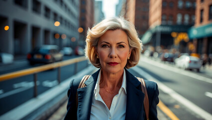 Fototapeta premium Mature businesswoman commuting in urban landscape