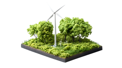 Miniature Wind Turbine Model on White Background for Renewable Energy Concept